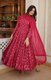 Wedani Georgette Sequins Embroidered Work Anarkali Kurta Set For Womens (In Alpha L Regular Pink),PINK,L,Georgette,Anarkali,Dupatta