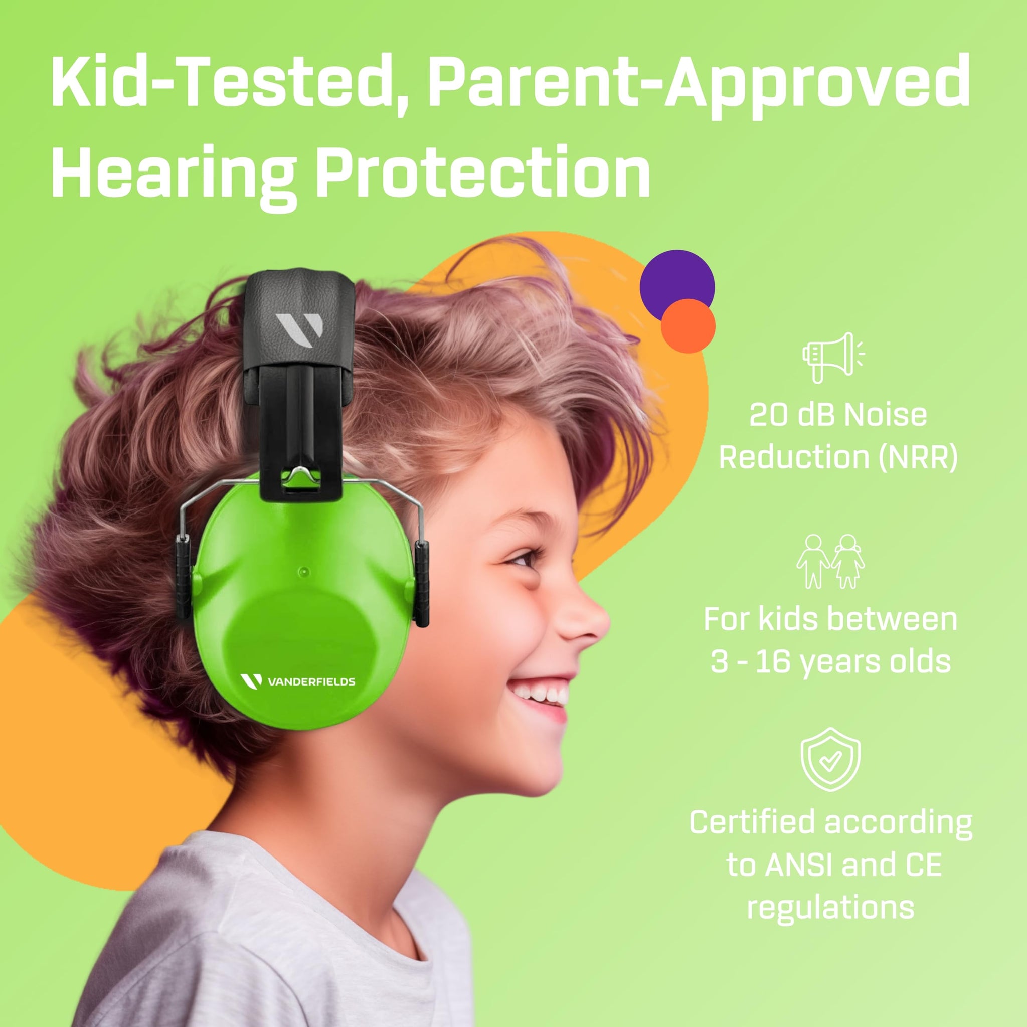Vanderfields Kids Ear Protection - Age 3-16 - 26dB - Noise Canceling Headphones Kids - Ear Muffs for Kids - Noise Cancelling