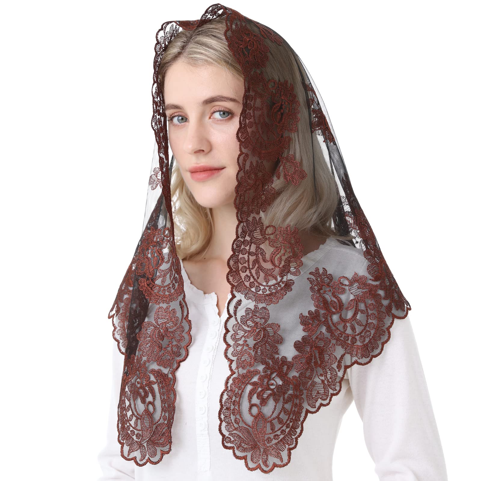 Spanish Mantilla Lace Veil Mantilla Catholic Church Chapel Veil Head Covering Latin Mass (Blown), 120cmx60cm