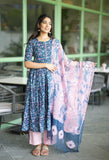 Gosriki Women'S Cotton Blend Anarkali Printed Kurta With Pant & Dupatta (Nina Kerocin-Gs_4Xl_Blue_Xxxx-Large),Blue,4,B0D9YLXSS6