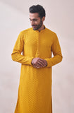 Manyavar Mustard Viscose Full Sleeve Kurta Set | Traditional Kurta Set For Men (M)