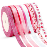 DECYOOL 6 Rolls 150 Yards Pink Christmas Ribbon for Gift Wrapping, 3/8 Inch Xmas Satin Ribbon Candy Snowflakes Craft Ribbons for