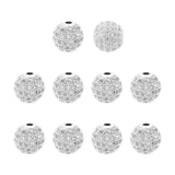 NBEADS 10 Pcs About 9.5~10mm Platinum Color Cubic Zirconia Beads, Clear Crystal Cubic Zirconia Pave Micro Setting Disco Ball Spa