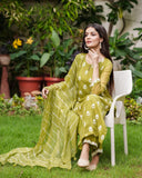 Gosriki Women'S Cotton Blend Embroidered Straight Kurta With Pant & Dupatta (Chakdol-Mahendi-Gs_S_Green_Small),Green,,B0CP2MP24N