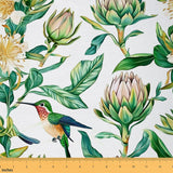 White Flowers Decorative Fabric by The Yard Blue Hummingbird Green Leaves Rustic Style Indoor Outdoor Upholstery Fabric Cute Bir