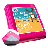 STARPYNG-7 Mil Pink/Silver 8x10 Feet Tarp-Multifunctional Waterproof Tarpaulin-Waterproof, UV Resistant, Rip and Tear Resistant,