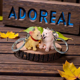 Adoreal Cute Dog Couple Keychain Set, Miniature Puppy Figurine Key Ring Accessories With Metal Chain ValentineS Day Edition Pac