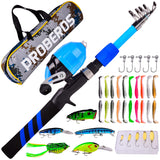 PROBEROS Kids Fishing Pole - Portable Telescopic Fishing Rod and Reel Combo Kit - Spincast Fishing Reel Casting Rods with Lures 