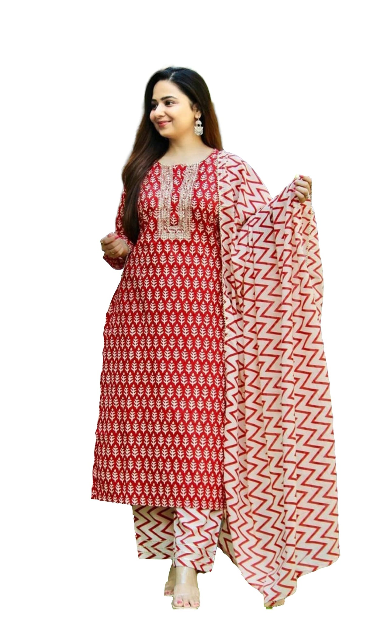 Anni Designer Women'S Pure Cotton Straight Kurta With Palazzo & Dupatta (Monika Green_S_Green_Small),Green,S