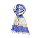 Fahabo Iconic Collection Pleated Cotton Scarf Stole For Women (Blue And White)