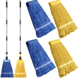 Gejoy 2 Sets Looped End Commercial Mop Heavy Duty Industrial Mop with 4 Mop Replacement Heads, Stainless Steel Pole, Iron Clamp 