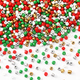 DECYOOL Christmas Beads, 1500pcs Christmas Round Beads 4 mm Glass Seed Beads Red Green White Gold Silver Tiny Pony Beads for Bra