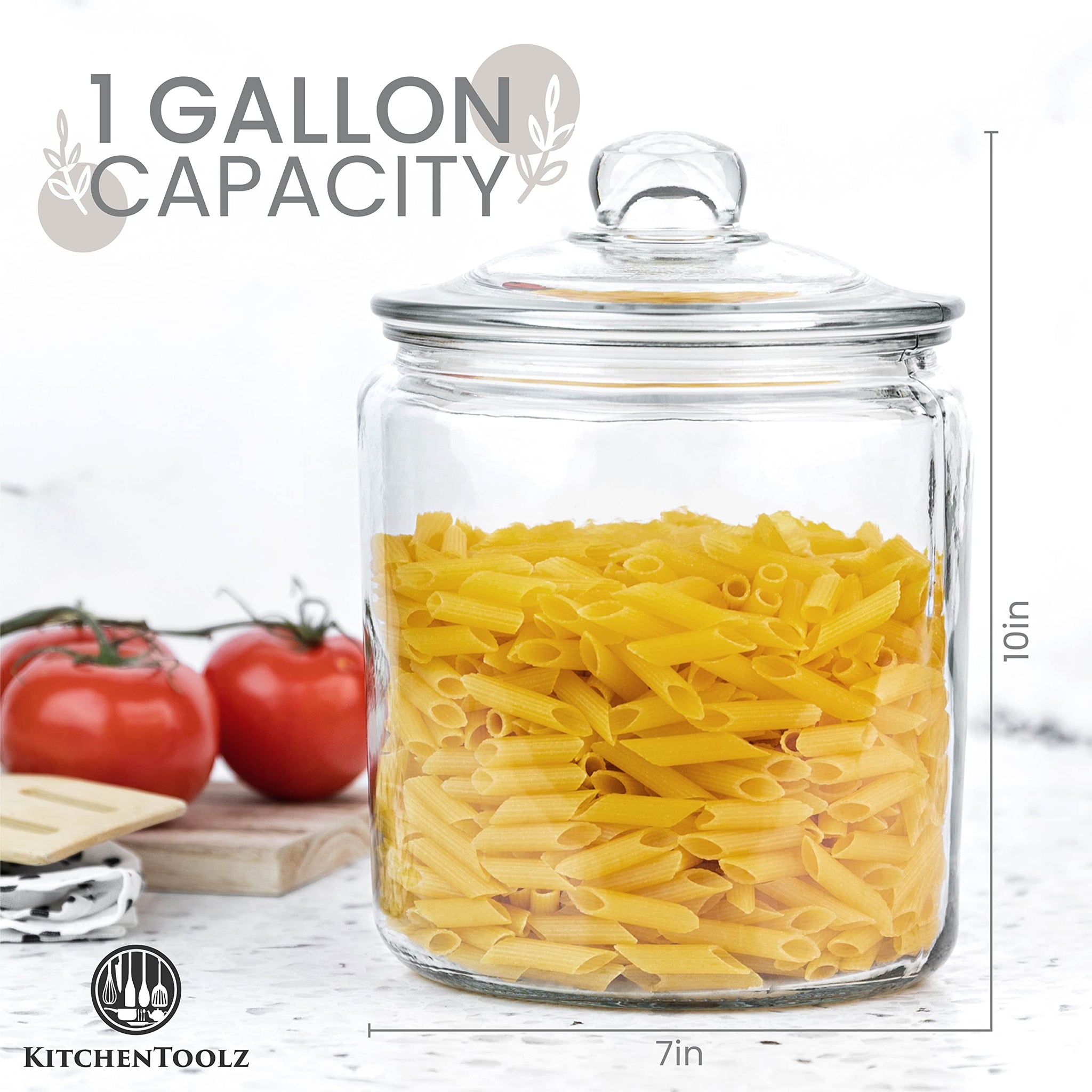1 Gallon Glass Cookie Jar - Large Food Storage Container with Airtight Lid - Keep Fresh Flour, Chewy Pet Treats, Candy, Dried Fo