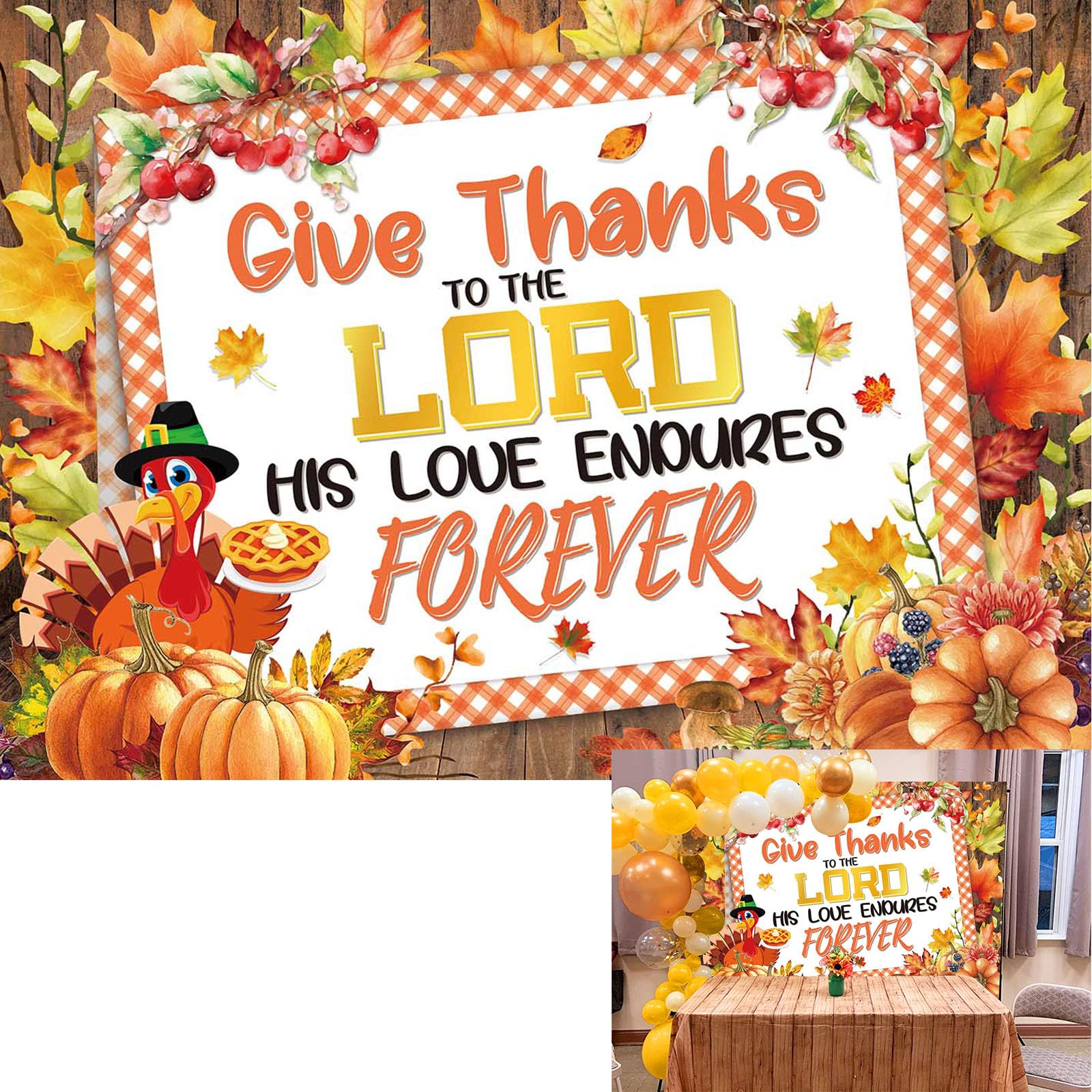 Fall Thanksgiving Backdrop Give Thanks to The Lord Photography Background Give Thanks Thanksgiving Harvest Day Party Decorations