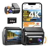 DDPAI 4K Dash Cam Front and Rear, Built-in 32G eMMC Dual Dash Car Camera,64GB Card Included Dashcam,Night Vision Dash Camera,5GH