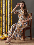 Anni Designer Women'S Cotton Blend Straight Printed Kurta With Palazzo (Yamla Yellow_L_Yellow_Large),Yellow,L,,,