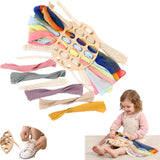 Eray Montessori Wooden Lacing Board for Toddlers 3+, Open-Ended Weaving Board with Play Silks, Threading & Lacing Toy, Fine Moto