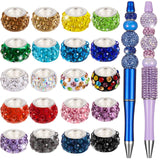 Junkin 120 Pieces European Large Hole Beads Rhinestone Colorful European Beads for Pens Making Bulk Beadable Pens Jewelry Making
