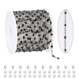 KYUNHOO 16.4FT/5M Black Enamel Beaded Chain for Jewelry Making Silver Cable Link Roll Stainless Steel Jewelry Chain for Necklace