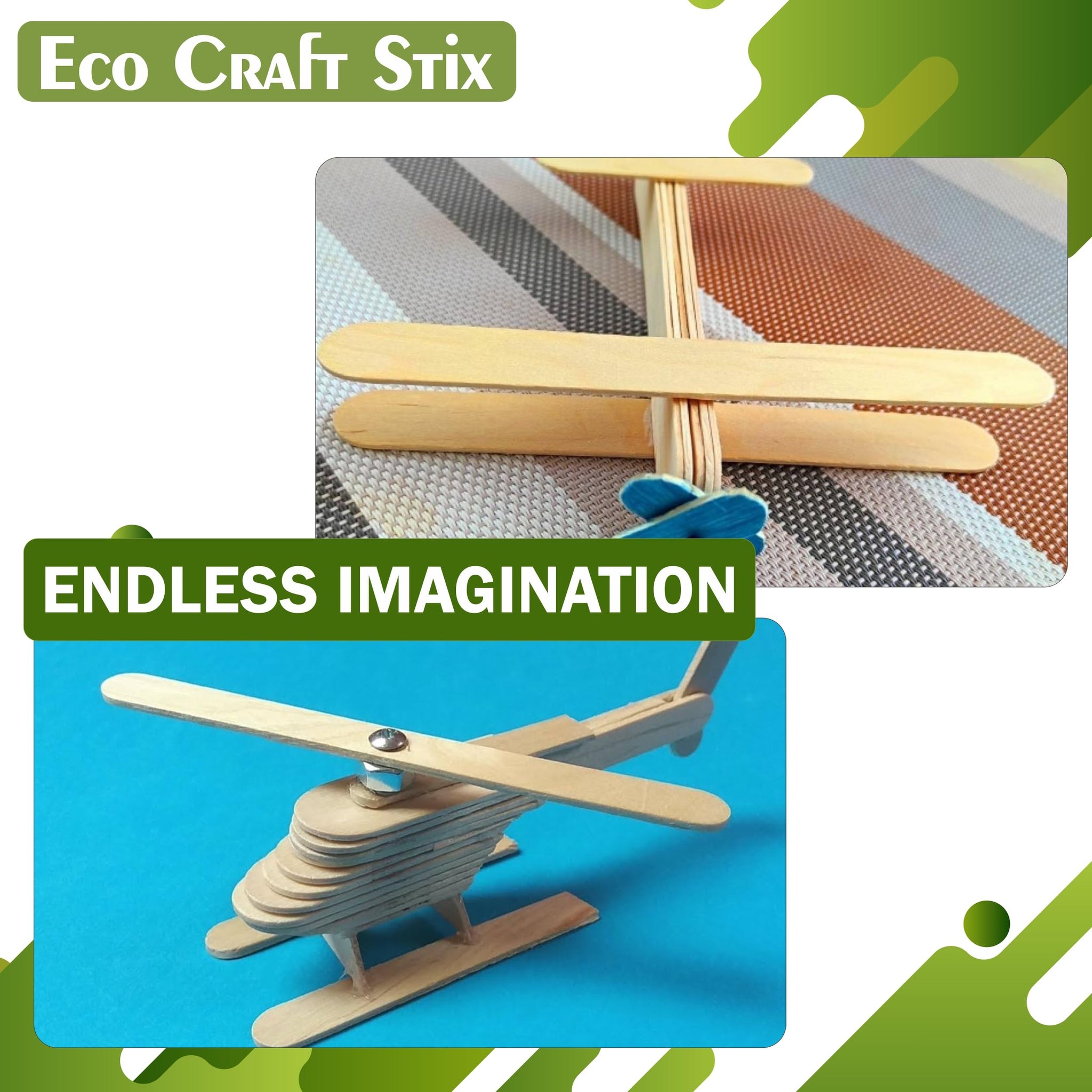 Eco Craft Stix 6 Jumbo Wooden Craft Sticks - Pack of 500ct. Includes a Bonus Gift. Great For Kids Classroom Arts Supplies.