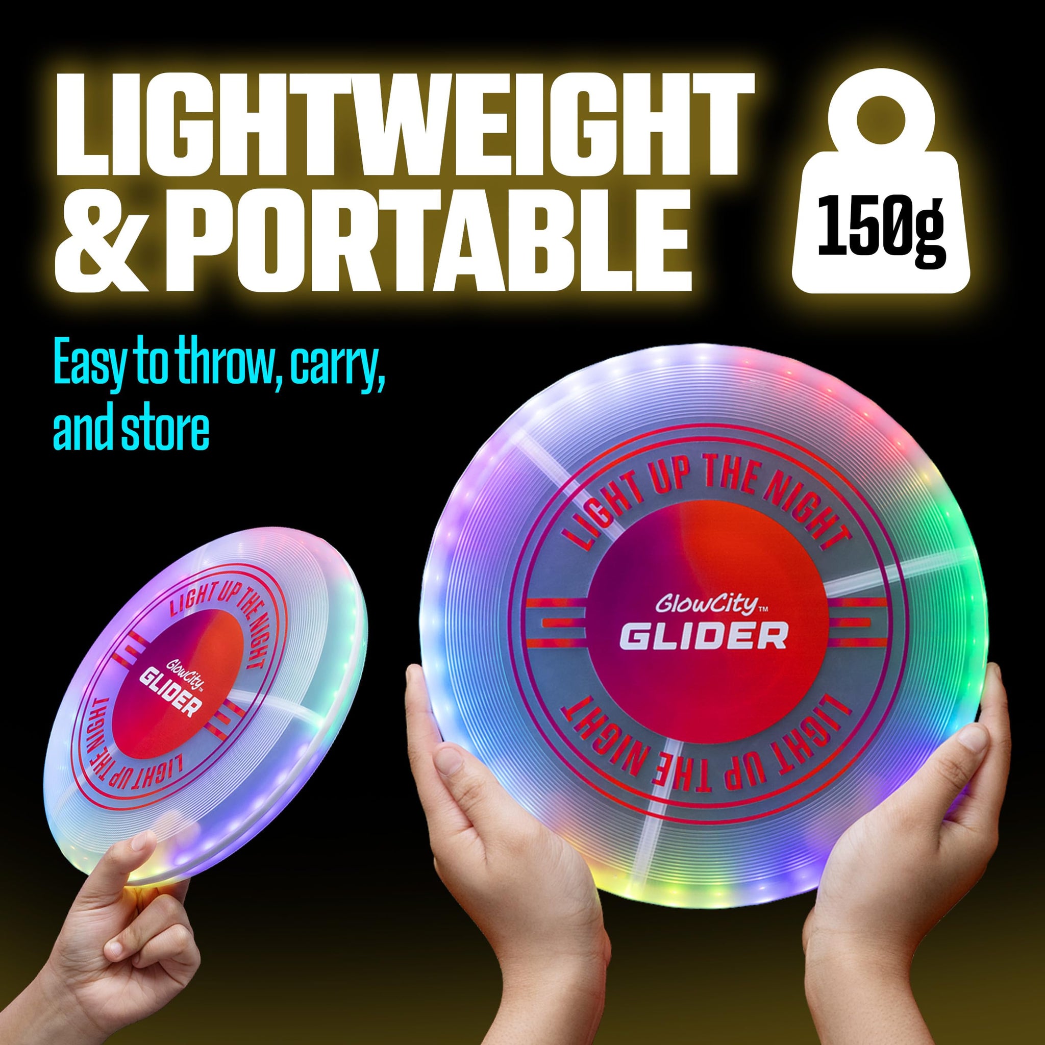 GlowCity Glider LED Glow-in-The-Dark Flying Disc - Bright, Rechargeable, Durable, Water-Resistant, 12 Color Modes, Perfect for E
