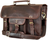 RUSTIC TOWN Leather Messenger Bag for Men Full Grain Leather Briefcase Laptop Satchel Office Crossbody Travel Bag (16 Inch, Mu
