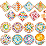 Reallnaive 14 Sets Christmas DIY Mosaic Tiles for Crafts Mixed Color Glass Mosaic Kits Xmas DIY Coasters Kit Make Your Own Stain