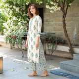 Anni Designer Women'S Rayon Viscose Straight Printed Kurta With Palazzo (Kumbh White_Xl_White_X-Large),White,XL,Rayon Blend,Classic,