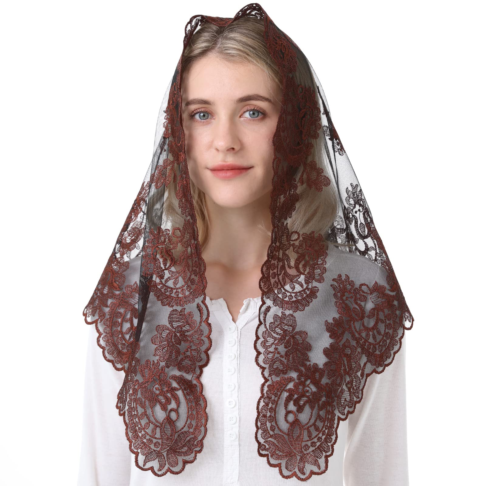 Spanish Mantilla Lace Veil Mantilla Catholic Church Chapel Veil Head Covering Latin Mass (Blown), 120cmx60cm