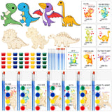 Leinuosen 28 Sets Dinosaur Party Favors Wood Painting Craft Kits with Art Supplies and Inspirational Cards Thank You for Coming 
