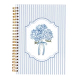 KAOWT Blue Hydrangea Floral Notebook Journal, Hydrangea Gifts, Cute Blue and White Stripes Girly Floral Journal Spiral Notebook 