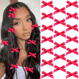SAWINDA 20Pcs Mini Hot Pink Hair Bows Small Bows for Hair Cute Bowknot Silk Ribbons for Girls Sweet Bow Hair Clips Non-Slip Hair