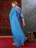 Gosriki Women'S Cotton Blend Straight Printed Kurta With Pant & Dupatta (Vedhabali Blue-Jl-Gs_L_Blue_Large),Blue,,B0D73Y1HMW