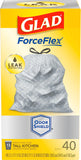 Glad ForceFlex Tall Kitchen Drawstring Trash Bags, 13 Gal, OdorShield, 40 Ct
