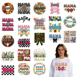Shejdgart Dtf Transfers Ready to Press - 24 Pcs Mama Iron on Patches for T-Shirts, Mothers Day Iron on Stickers Heat Transfer Vi