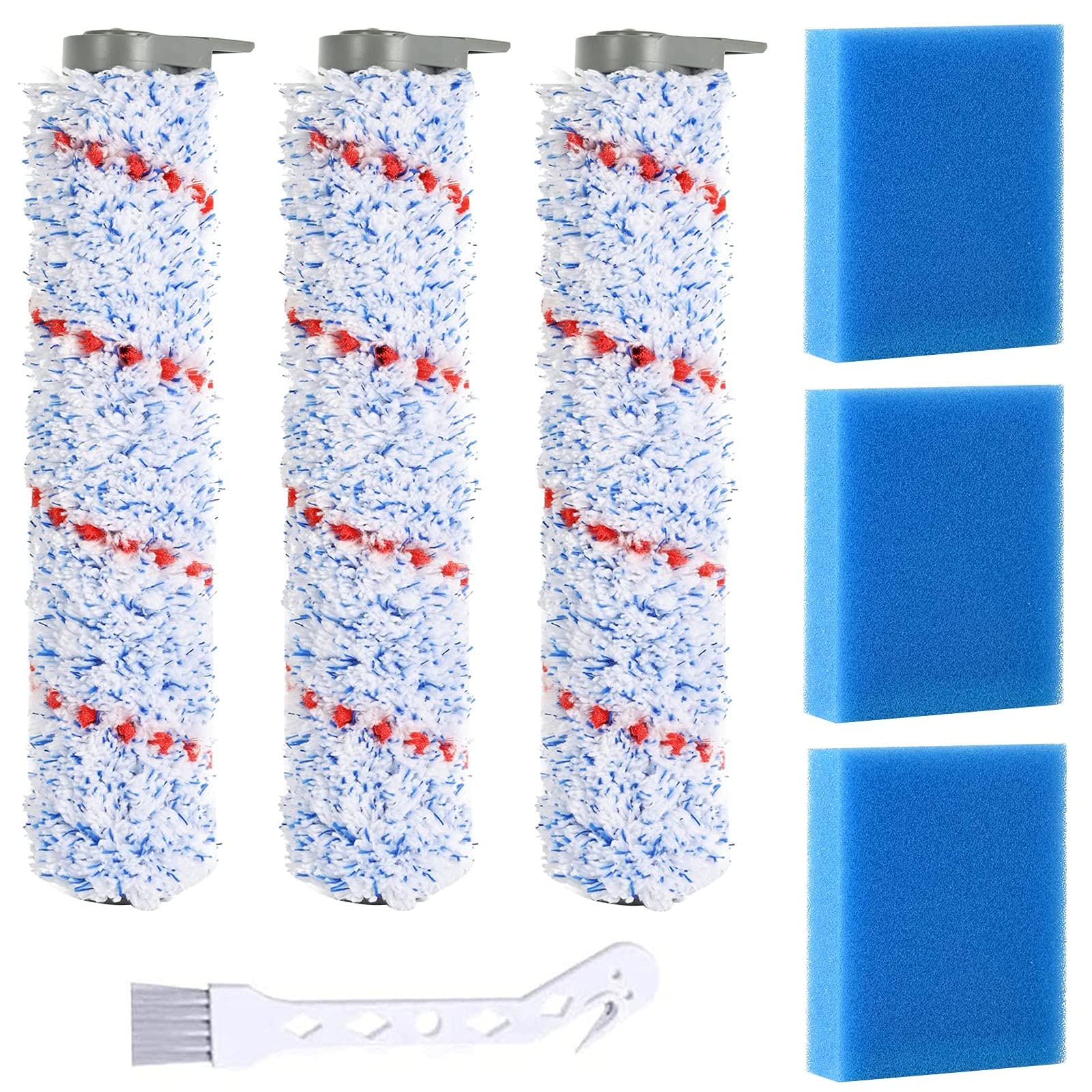 Cyorka Replacement Brush Roller and Vacuum Filter Compatible with iFloor Wet Dry Cordless Vacuum Cleaner Accessories(3 Brush Rol