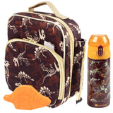 Bentology Kids Lunch Bag Set w Matching Reusable Water Bottle & Hard Ice Pack Orange Dinosaurs Insulated Tote, Stainless Steel