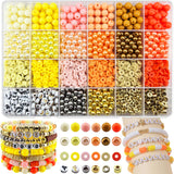 2220Pcs Fall Bracelets Beads Kit, Thanksgiving Fall Beads for Jewelry Making Autumn Yellow Orange Clay Beads Pearl Beads Round L