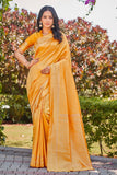Glory Sarees Womens Banarasi Silk Saree With Blouse Piece (Banarasi_Saree134_Yellow)