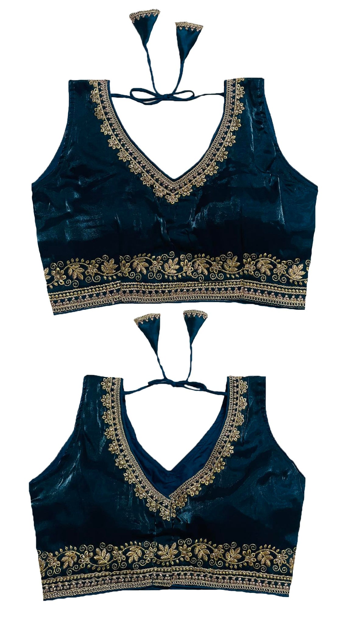 Vihu Fashion Women's Readymade Sleeveless blouseIndian Ethnic Designer Blouse Jimmy Choo Fabric Embroidered V Neck Blouse Back H