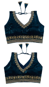 Vihu Fashion Women's Readymade Sleeveless blouseIndian Ethnic Designer Blouse Jimmy Choo Fabric Embroidered V Neck Blouse Back H