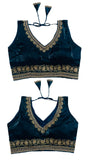 Vihu Fashion Women's Readymade Sleeveless blouseIndian Ethnic Designer Blouse Jimmy Choo Fabric Embroidered V Neck Blouse Back H