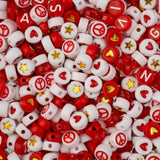 495pcs John Bead 7mm Assorted Red Round Acrylic Alphabet Beads for DIY Craft Jewelry Bracelet Necklace Making