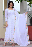 Women Floral Print Anarkali Kurta With Pant And Dupatta (Medium) (Xl Ligth Pink) (M White),White,M,Georgette,Anarkali,Kurta, Scarf