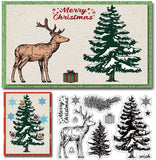 CRASPIRE Merry Christmas Clear Stamps Deer Decorative Xmas Tree Elk Gift Jingle Bell Clear Rubber Scrapbooking Stamps for Card M