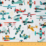 Castle Fairy Cartoon Airplane Fabric by The Yard,Colorful Aviation Aircraft Graffiti Outdoor Sewing for DIY Projects,Cute Plane 