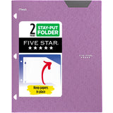 Five Star 2-Pocket Folder, Plastic Folder with Stay-Put Tabs, Fits 3-Ring Binder, Holds 8-1/2 x 11 Paper, Amethyst Purple (33342