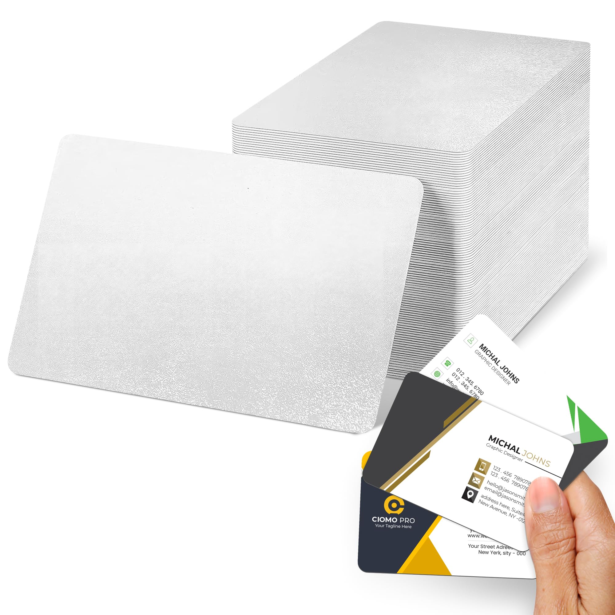 100 Pcs Metal Business Card Blanks - Printable Business Cards Sublimation Blanks Name Cards White Business Cards Customize For P