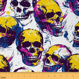 Sugar Skull Fabric By The Yard, Watercolor Tie Dye Upholstery Fabric, Boho Death Hand Drawn Halloween Decorative Fabric Gothic W