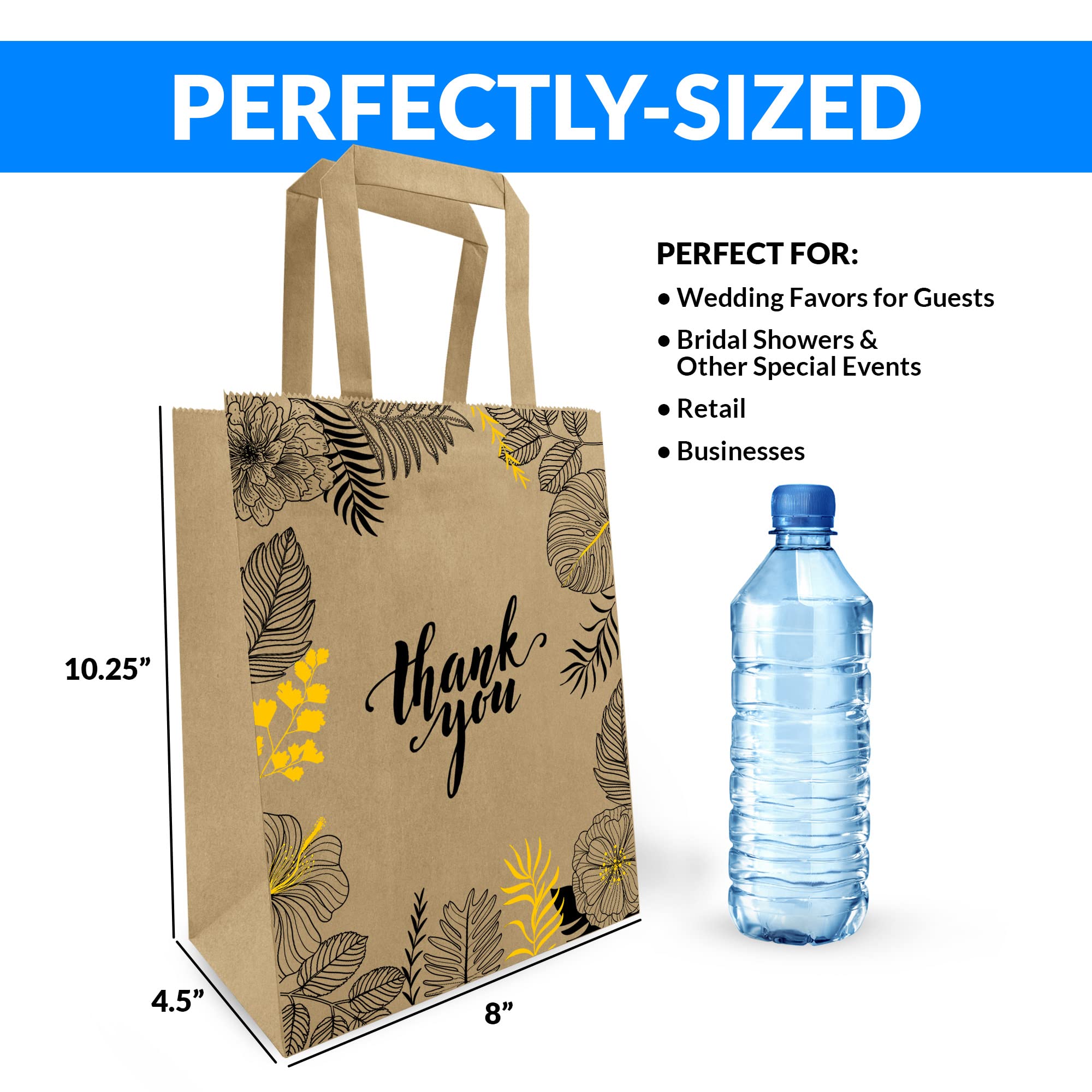 Reli. Paper Bags | 110 Pcs Bulk | 8x4.5x10.25 | Paper Thank You Bags | Brown Kraft Handles | Printed Small Thank You Giftb